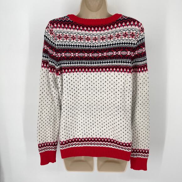 H&M Women's Ugly Christmas Jacquard Knit Reindeer Sweater Size M White Red Black - Picture 6 of 10
